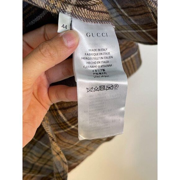 NWT Gucci Brown Wool Checked Button Down Shirt - Picture 9 of 11